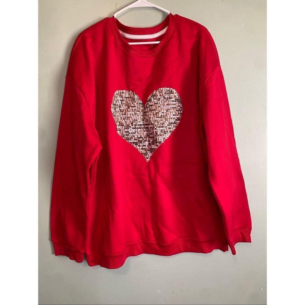 Boutique Heart Glitter Crew Neck Sweater Size 4XL NWOT